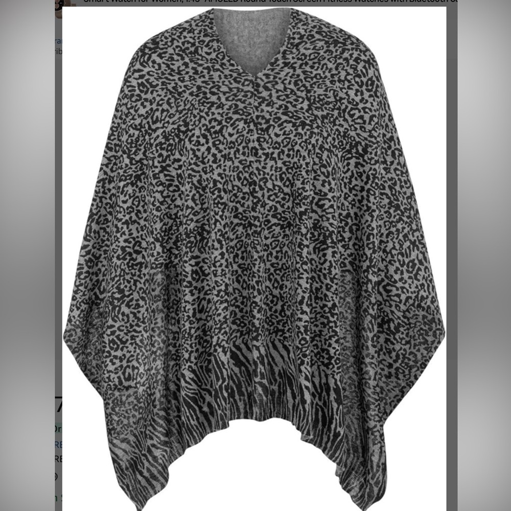 Tribal Gray Animal Print 4 Way Poncho Scarf